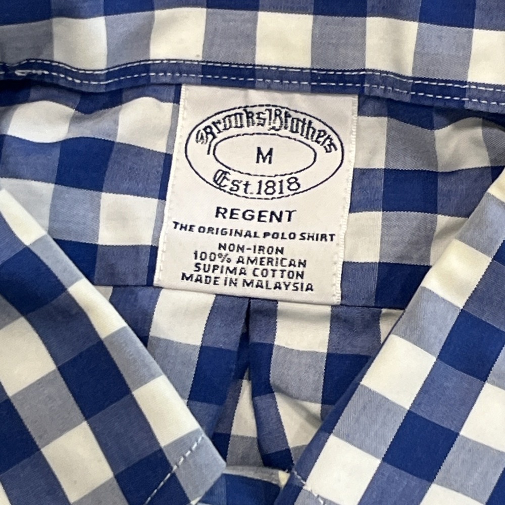 Brooks Brothers Mens Shirt Medium Blue Checks Regent Long Sleeves - Picture 2 of 6